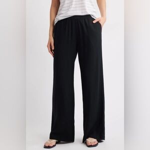 Caslon Black Wide Leg Linen Pull On Women's Pants